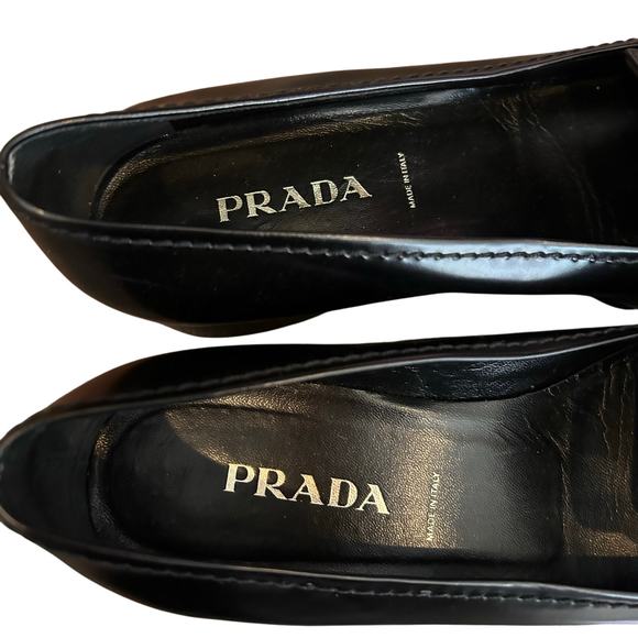 PRADA Vintage Black Leather Buckle Loafers Size 37 - Picture 3 of 8